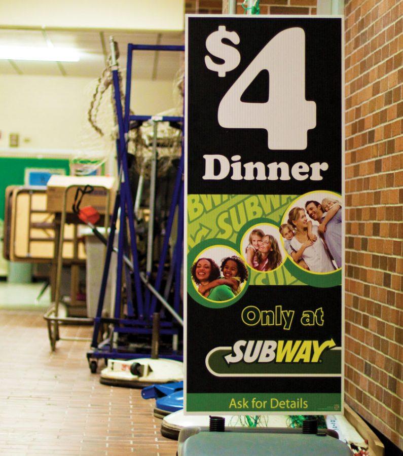 Deck the halls: Subway is one business partnership Kelly Sports Properties has connected to RBHS. The sign is before the gym. Photo by Muhammed Al-Rawi
