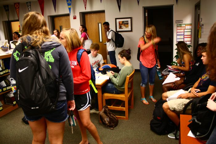 Students packed into the guidance office Monday morning, looking for a chance to change their schedules. Photo by Asa Lory