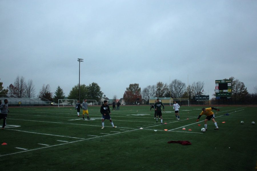RBHS+Boys+Soccer+practices+yesterday+in+preparation+for+todays+Sectional+game.+Photo+by+Asa+Lory