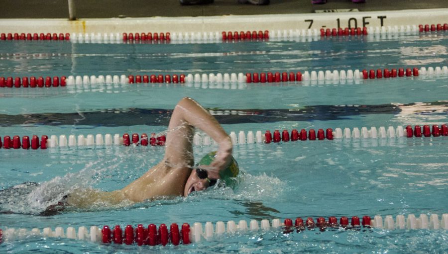 A swimmer on the team practices his freestyle. Photo by Laurel Critchfield