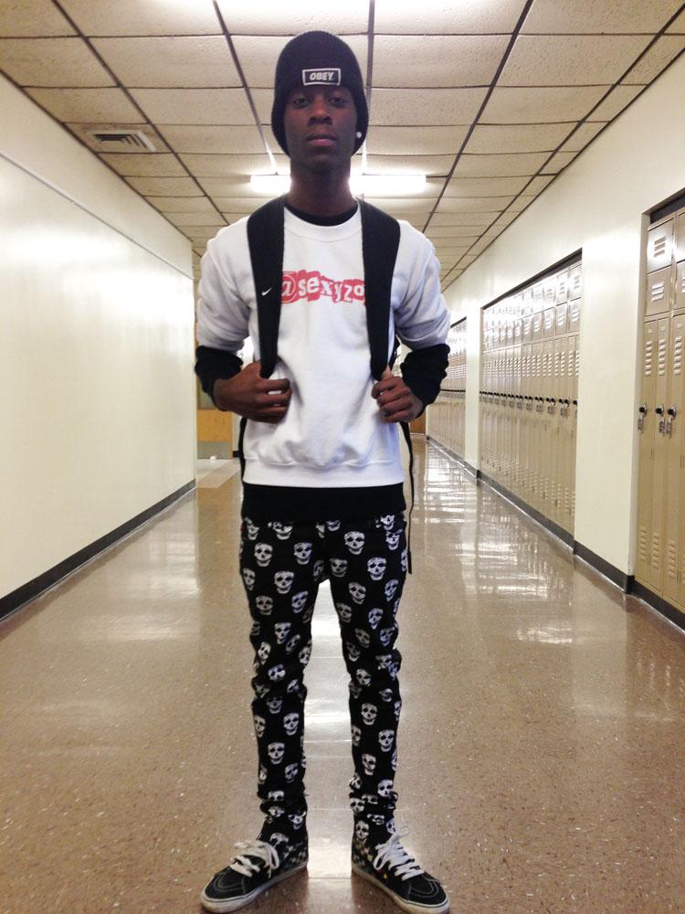 Williams wears a pair of black skull pants from Hot Topic with his white Acme shirt. Photo by Aniqa Rahman. 