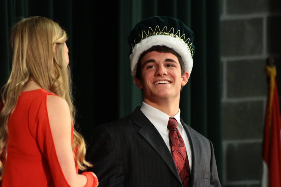 Shelby Wilson just after donning the Courtwarming Crown. Wilson was named Courtwarming King at todays assembly. Photo by Asa Lory