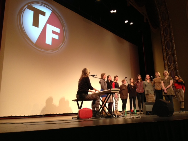 The group Anonymous Choir performs before the film Twenty Feet From Stardom at the Missouri Theatre. Photo by Lauren Puckett. 