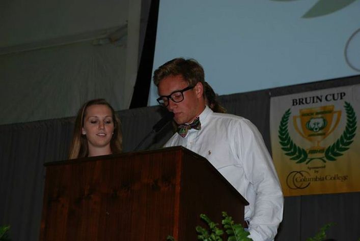 Senior West Wilson speaks on behalf of the Bruin Cup Student Board. Photo by Lisa Holt.