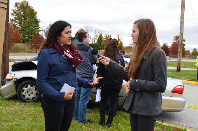 Trisha Sharp, a witness of the accident and a student at RBHS, explains to Bearing News journalist Anna Wright how she came across the scene of the accident. Sharp was walking to her car when she heard a crash as the car hit the light post.