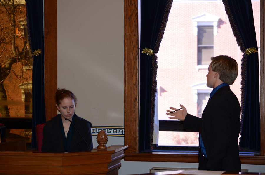 Sally Rider, 17, is questioned by Brett Stover, prosecuting attorney. Photo by Brittany Cornelison.