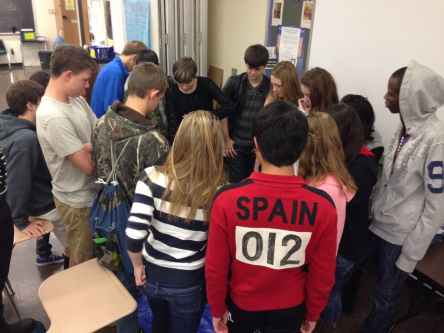 Students participate in a Bruin Block activity.