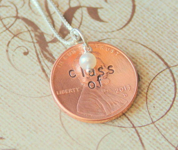 This charm for a necklace or bracelet can be found at  http://www.etsy.com/listing/150681201/2013-stamped-penny-class-of-2013?share_id=5509&hmac=16a7d7683a4d1c94f13752ad883498dd436044de&utm_source=Pinterest&utm_medium=PageTools&utm_campaign=Share