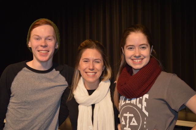 From a previous Poetry Out Loud competition, runner-up, senior Evann Twitchell, and winner, junior Neil Cathro, stand with event coordinator Kathryn Fishman-Weaver. Cathro will go on to compete in the regional competition this February. photo by Nicole Schroeder.