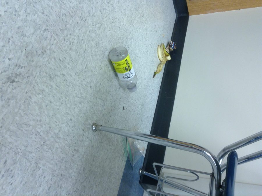 Food and trash on the classroom floor
