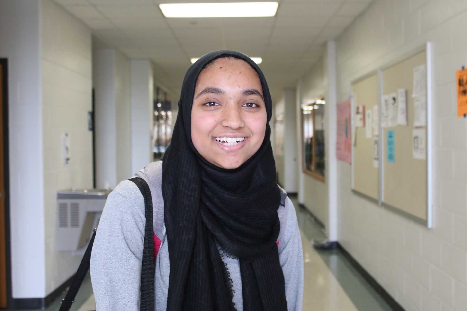Freshman Sadia Moumita wears the hijab during school.