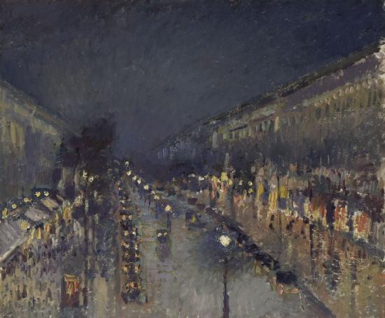 “The Boulevard Montmartre at Night” by Camille Pissarro. Photo by The National Gallery, London. 