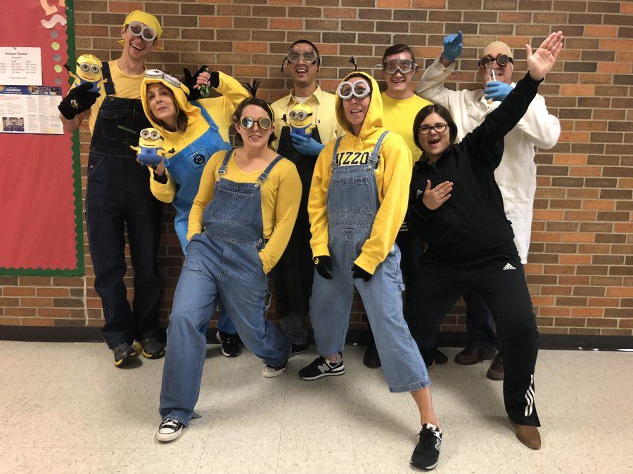The+RBHS+science+department+poses+for+a+group+picture+of+their+outfits+for+Disney%2FAnimated+Day+Oct.+8.+Tomorrows+theme+will+be+Sci-Fi%2FSuperhero+Day.+Photo+by+Maya+Bell.