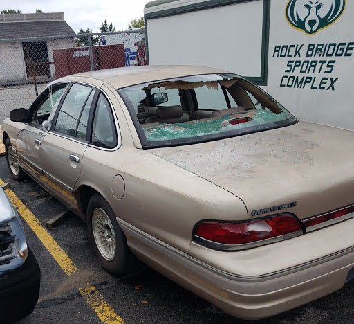 The car parked, donated from Nicole Clemens in the Columbia Area Career Center parking lot,  waiting to be smashed Oct. 10. Photo by Katie Whaley.