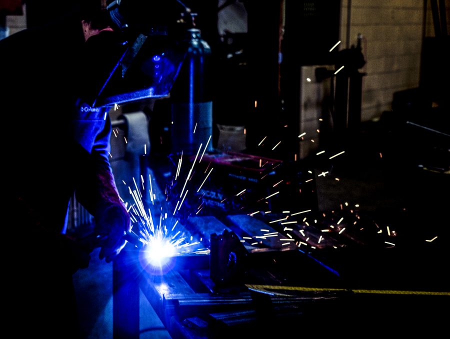 A LOOK INSIDE: Grant Wilson welds metal together to create a trailer for his CACC class, “Ag. Mechanics and Welding Tech.”