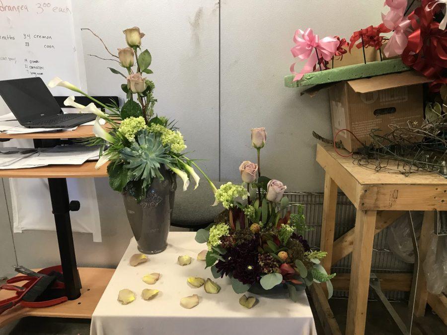 Seniors Reece Furkin and Anushka Jalisatgi take Advanced Horticulture as an independent study class. Together they created this floral design for the Art in Bloom competition based on Marion Reids painting The Sorceress. In the design they used mini calla lilies, mini hydrangea, podocarpus, maidenhair fern, amnesia roses, dahlias, leucadendron, silver dollar eucalyptus, Queen Anne’s lace and a succulent and willow branch from the tree outside the horticulture building. Photo courtesy of Reece Furkin.