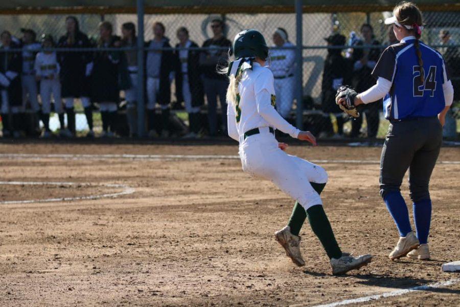Junior+center-fielder+Maddie+Snider+rounds+third+base+during+the+BSS+game.+Snider+was+one+of+the+only+two+runs+scored+by+the+Bruins+during+this+game.++Photo+by+Maddie+Murphy+