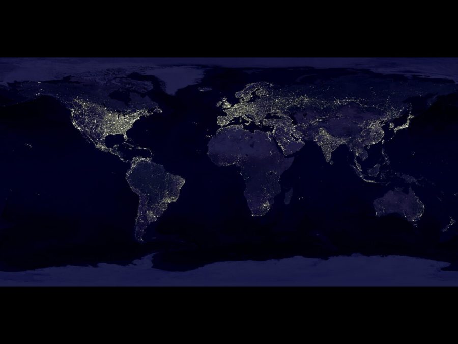 The Earths lights as seen from space. Image and caption adapted from NASAs Earth Observatory. Credit: Data courtesy of Marc Imhoff of NASA GSFC and Christopher Elvidge of NOAA NGDC. Image by Craig Mayhew and Robert Simmon, NASA GSFC.