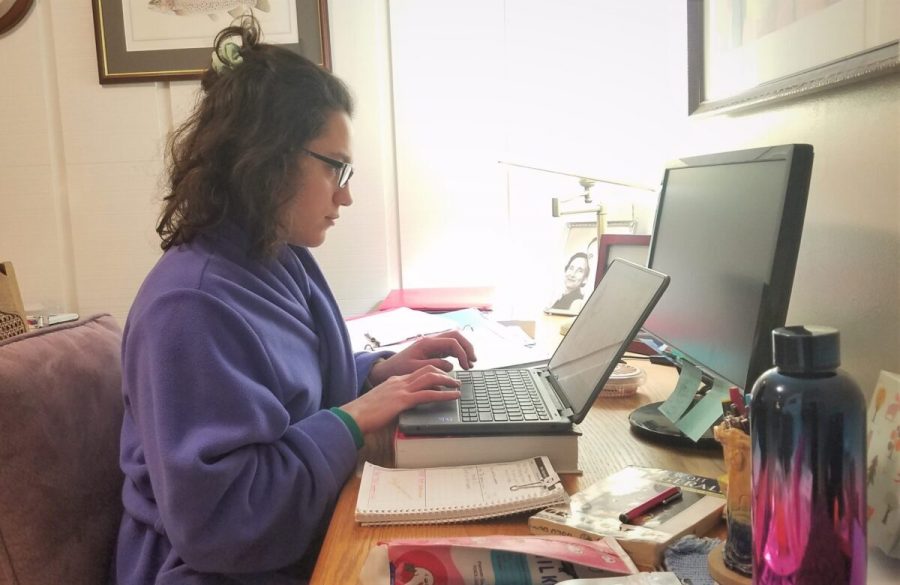 Audrey works on her laptop. Photo by Sarah Ginter-Novinger.