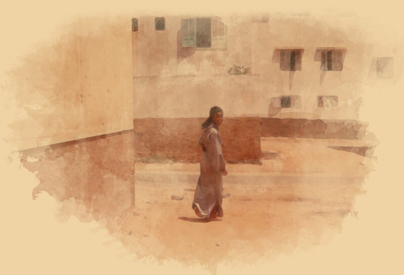 My mom wanders the streets of El Youssoufia. Photo illustration by Sophia Eaton.