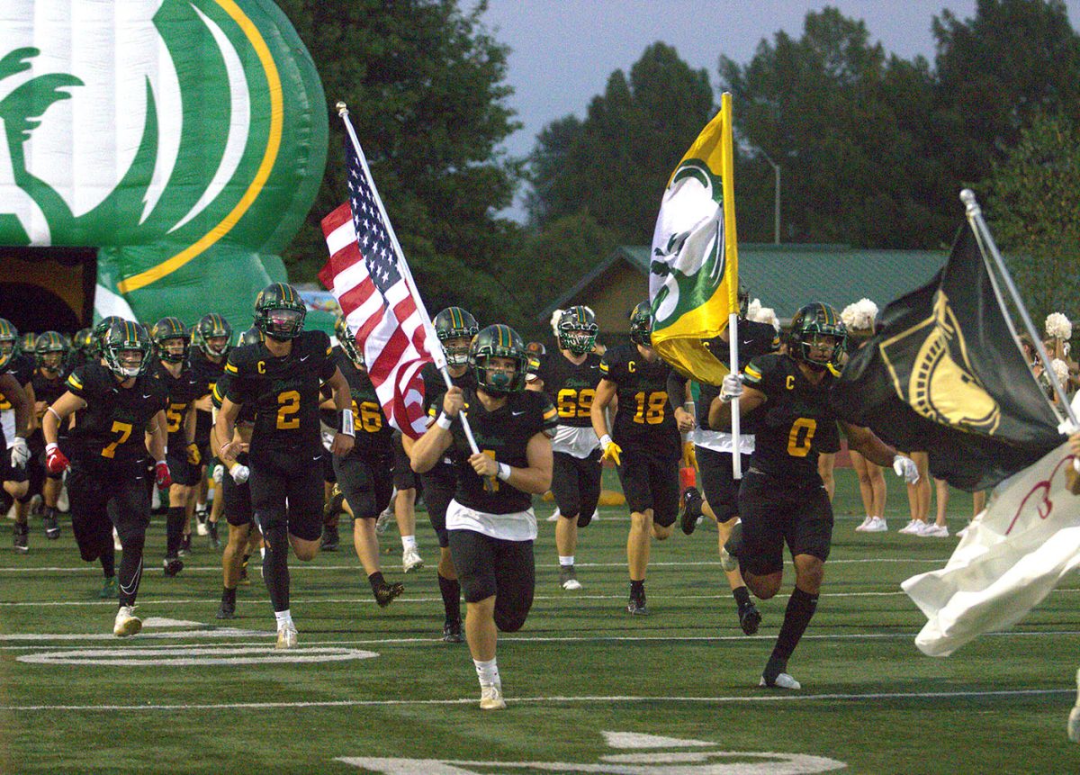 Rock Bridge Bruins takes the field to play against Saint Marys. The Bruins won 28-21, escaping a potential comeback victory by Saint Marys after starting the game up 21-0