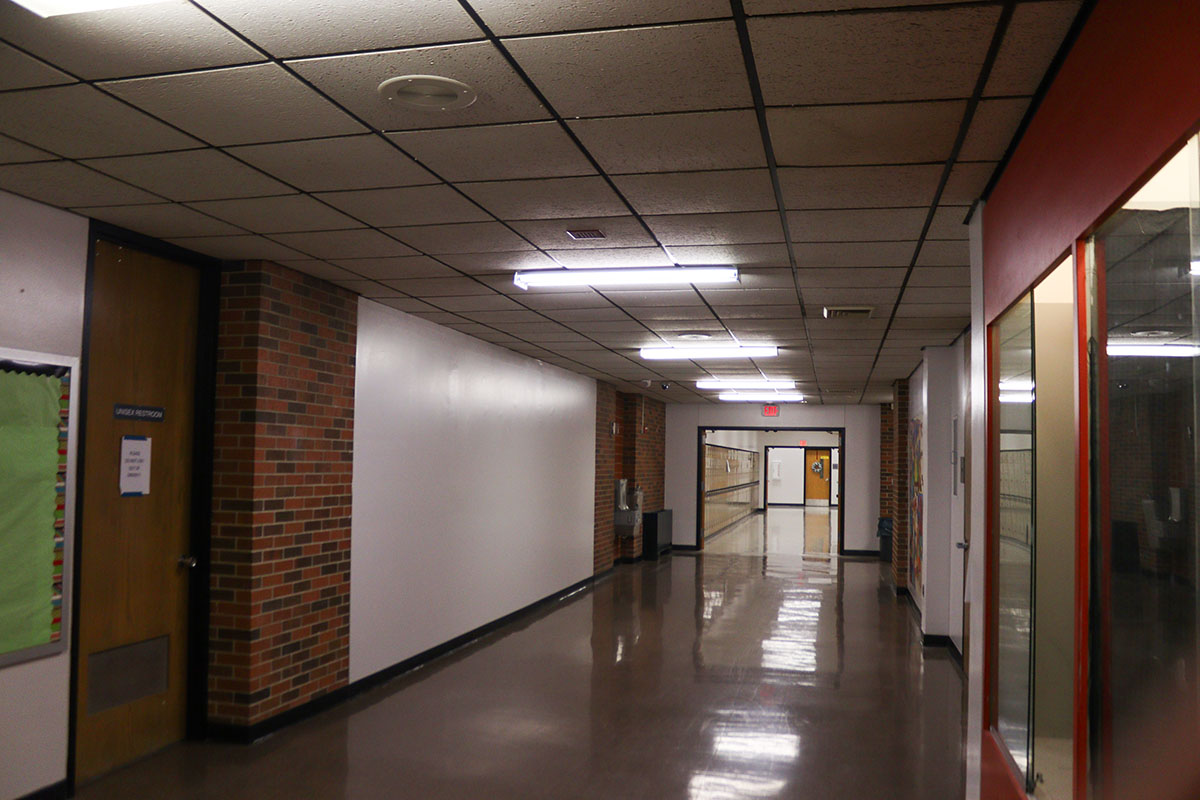 Photo of empty art hallway. 
