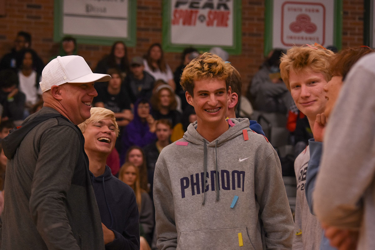 RBHS cross country team celebrates state championship during Thanks assembly. 