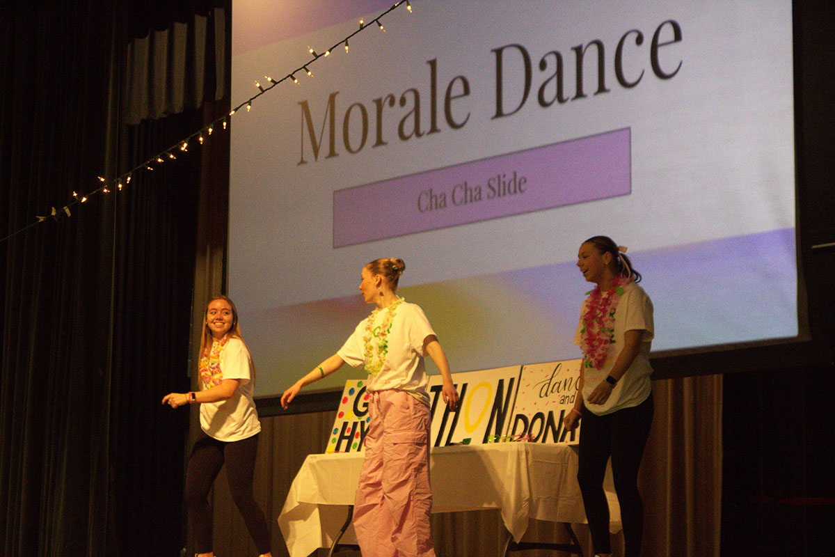  The morale dance for Bruinthon is the Cha Cha slide, where hundreds, including the leader Sophie Connell, danced and donated