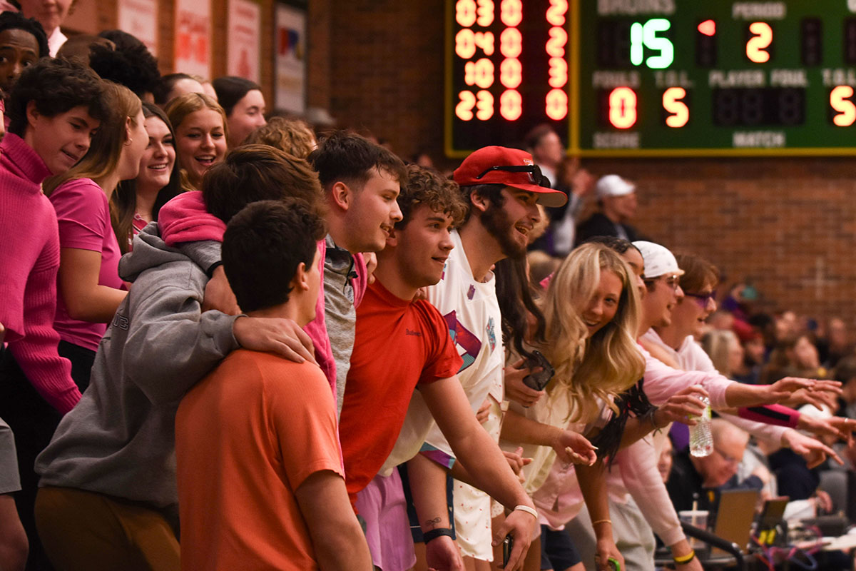 The RBHS BruCrew shows support for the RBHS varsity basketball team on Feb. 13. The Bruins won against Hickman. 