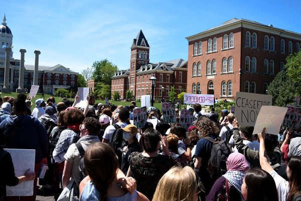 Hundreds protest war in Gaza on MU campus